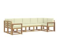 vidaXL Conjunto de sofás de Exterior con cojín 7 pcs Blanco y Crema, Juego de sofá de jardín, Modular Moderno para Exteriores, Muebles de Madera de Acacia, Zona de Relax en el Patio