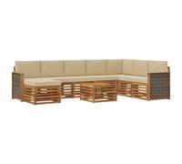 vidaXL Conjunto de sofás de Exterior con cojín 7 pcs Natural, Juego de Sofás Moderno para Exterior, Muebles Resistentes para Jardín, Patio y Terraza, Cómodo para Relajarse