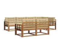 vidaXL Conjunto de sofás de Exterior con cojín 7 pcs Natural y Beige, Conjunto de Sofás de Madera de Acacia, Mueble de Jardín Modular Resistente a la Intemperie, Lounge Exterior