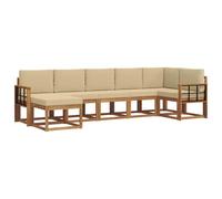 vidaXL Conjunto de sofás de Exterior con cojín 7 pcs Natural y Beige, Juego de Sofá Modular de Madera de Acacia, Sofá Seccional Moderno para Exteriores, Muebles Flexibles para Patio, Disposición de L