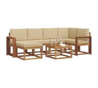 vidaXL Conjunto de sofás de Exterior con cojín 7 pcs Natural y Beige, Juego de sofá seccional al Aire Libre Moderno y Duradero, Muebles de Lounge para Patio, Comodidad Interior en la terraza