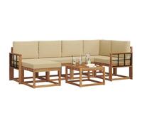 vidaXL Conjunto de sofás de Exterior con cojín 7 pcs Natural y Beige, Juego de sofá seccional al Aire Libre Moderno y Duradero, Muebles de Lounge para Patio, Comodidad Interior en la terraza