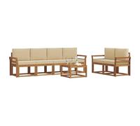 vidaXL Conjunto de sofás de Exterior con cojín 7 pcs Natural y Beige, Juego de Sofás de Acacia, Muebles Modernos para Exterior, Sección Duradera, Patio con Estilo, Diseño Ergonómico