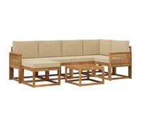 vidaXL Conjunto de sofás de Exterior con cojín 7 pcs Natural y Beige, Muebles de jardín Modernos, sofá seccional Resistente al Clima, Set de Lounge Exterior, Asientos para terraza