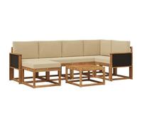 vidaXL Conjunto de sofás de Exterior con cojín 7 pcs Natural y Beige, Muebles de jardín Modernos, sofá seccional Resistente al Clima, Set de Lounge Exterior, Asientos para terraza