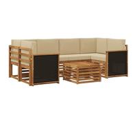 vidaXL Conjunto de sofás de Exterior con cojín 7 pcs Natural y Beige, Set de Sofás Modernos para Jardín, Muebles Seccionales Resistentes, Ideal para Terraza y Comodidad
