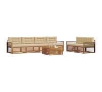 vidaXL Conjunto de sofás de Exterior con cojín 7 pcs Natural y Beige, Sofá de jardín, Moderno y Resistente, Conjunto cómodo para Relajarse en la terraza