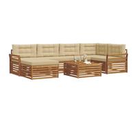 vidaXL Conjunto de sofás de Exterior con cojín 7 pcs Natural y Beige, Sofá Exterior Moderno, Juego seccional, Lounge Resistente, Mueble cómodo para el Patio, Asientos para la terraza incluidos