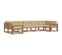 vidaXL Conjunto de sofás de Exterior con cojín 7 pcs Natural y Beige, Sofá Exterior Moderno, Muebles Elegantes para Patio, Lounge de Jardín