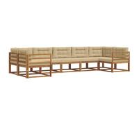 vidaXL Conjunto de sofás de Exterior con cojín 7 pcs Natural y Beige, Sofá Exterior Moderno, Muebles Elegantes para Patio, Lounge de Jardín