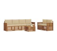 vidaXL Conjunto de sofás de Exterior con cojín 7 pcs Natural y Beige, Sofá Exterior, Moderno, sectional, Mueble Resistente para jardín, Sala en Patio, Juego cómodo para Vivir
