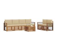 vidaXL Conjunto de sofás de Exterior con cojín 7 pcs Natural y Beige, Sofá Exterior, Moderno, sectional, Mueble Resistente para jardín, Sala en Patio, Juego cómodo para Vivir