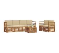 vidaXL Conjunto de sofás de Exterior con cojín 7 pcs Natural y Beige, Sofá Exterior, Moderno, sectional, Mueble Resistente para jardín, Sala en Patio, Juego cómodo para Vivir