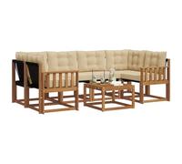 vidaXL Conjunto de sofás de Exterior con cojín 7 pcs Natural y Beige, Sofá Moderno para jardín, cómodo para Exteriores, Muebles de Madera de Acacia, Duradero y Resistente al Clima