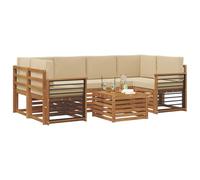 vidaXL Conjunto de sofás de Exterior con cojín 7 pcs Natural y Beige, Set de Sofás Modernos para Jardín, Muebles Seccionales Resistentes, Ideal para Terraza y Comodidad