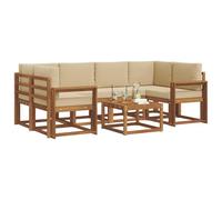 vidaXL Conjunto de sofás de Exterior con cojín 7 pcs Natural y Beige, Sofá seccional Moderno para jardín, Muebles duraderos Junto a la Piscina, Juego de Patio de Madera para relajarte