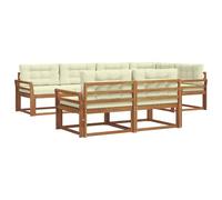 vidaXL Conjunto de sofás de Exterior con cojín 7 pcs Natural y Crema, Conjunto de Sofás de Madera de Acacia, Mueble de Jardín Modular Resistente a la Intemperie, Lounge Exterior