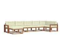 vidaXL Conjunto de sofás de Exterior con cojín 7 pcs Natural y Crema, Conjunto de Sofás Exteriores Moderno de Madera de Acacia, Asientos de Jardín Duraderos, Diseño Flexible para el Patio