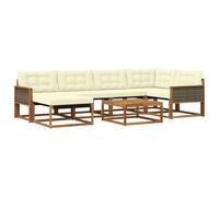 vidaXL Conjunto de sofás de Exterior con cojín 7 pcs Natural y Crema, Conjunto Sofás Jardín Moderno, Mobiliario Exterior Duradero, Asientos Elegantes y Cojines Resistentes al Clima
