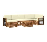 vidaXL Conjunto de sofás de Exterior con cojín 7 pcs Natural y Crema, Juego de sofá Moderno para jardín, mobiliario seccional para terraza, Duradero y cómodo