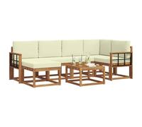 vidaXL Conjunto de sofás de Exterior con cojín 7 pcs Natural y Crema, Juego de sofá seccional al Aire Libre Moderno y Duradero, Muebles de Lounge para Patio, Comodidad Interior en la terraza