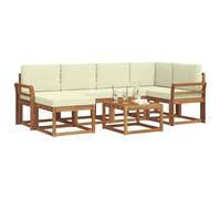 vidaXL Conjunto de sofás de Exterior con cojín 7 pcs Natural y Crema, Juego de sofá seccional al Aire Libre Moderno y Duradero, Muebles de Lounge para Patio, Comodidad Interior en la terraza