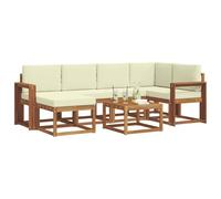 vidaXL Conjunto de sofás de Exterior con cojín 7 pcs Natural y Crema, Juego de sofá seccional al Aire Libre Moderno y Duradero, Muebles de Lounge para Patio, Comodidad Interior en la terraza