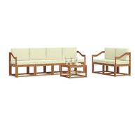 vidaXL Conjunto de sofás de Exterior con cojín 7 pcs Natural y Crema, Juego de Sofás de Acacia, Muebles Modernos para Exterior, Sección Duradera, Patio con Estilo, Diseño Ergonómico