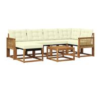 vidaXL Conjunto de sofás de Exterior con cojín 7 pcs Natural y Crema, Juego de Sofás de Jardín, Muebles Modernos para Relajarse, Asientos Resistentes para la Comodidad al Lado de la Piscina