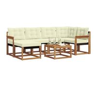 vidaXL Conjunto de sofás de Exterior con cojín 7 pcs Natural y Crema, Juego de Sofás de Jardín, Muebles Modernos para Relajarse, Asientos Resistentes para la Comodidad al Lado de la Piscina