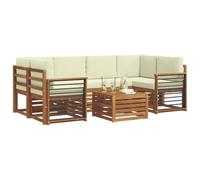 vidaXL Conjunto de sofás de Exterior con cojín 7 pcs Natural y Crema, Set de Sofás Modernos para Jardín, Muebles Seccionales Resistentes, Ideal para Terraza y Comodidad