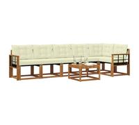 vidaXL Conjunto de sofás de Exterior con cojín 7 pcs Natural y Crema, Sofá de Jardín Elegante, Muebles Resistentes, Comodidad en la Terraza, Relájate Junto a la Piscina