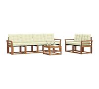 vidaXL Conjunto de sofás de Exterior con cojín 7 pcs Natural y Crema, Sofá de jardín, Muebles Modernos para Exteriores, cómodo, Resistente terraza