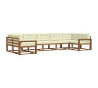 vidaXL Conjunto de sofás de Exterior con cojín 7 pcs Natural y Crema, Sofá Exterior Moderno, Muebles Elegantes para Patio, Lounge de Jardín