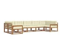 vidaXL Conjunto de sofás de Exterior con cojín 7 pcs Natural y Crema, Sofá Exterior Moderno, Muebles Elegantes para Patio, Lounge de Jardín