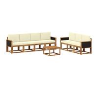 vidaXL Conjunto de sofás de Exterior con cojín 7 pcs Natural y Crema, Sofá Exterior Moderno, seccional de jardín, Lounge de Patio Duradero, Conjunto de Asientos para Relajarse