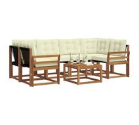 vidaXL Conjunto de sofás de Exterior con cojín 7 pcs Natural y Crema, Sofá Moderno para jardín, cómodo para Exteriores, Muebles de Madera de Acacia, Duradero y Resistente al Clima