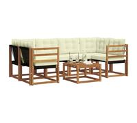 vidaXL Conjunto de sofás de Exterior con cojín 7 pcs Natural y Crema, Sofá Moderno para jardín, cómodo para Exteriores, Muebles de Madera de Acacia, Duradero y Resistente al Clima