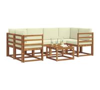 vidaXL Conjunto de sofás de Exterior con cojín 7 pcs Natural y Crema, Sofá seccional Moderno para jardín, Muebles duraderos Junto a la Piscina, Juego de Patio de Madera para relajarte