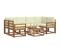 vidaXL Conjunto de sofás de Exterior con cojín 7 pcs Natural y Crema, Sofá seccional Moderno para jardín, Muebles duraderos Junto a la Piscina, Juego de Patio de Madera para relajarte