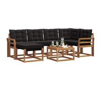 vidaXL Conjunto de sofás de Exterior con cojín 7 pcs Natural y Negro, Juego de Sofás de Jardín, Muebles Modernos para Relajarse, Asientos Resistentes para la Comodidad al Lado de la Piscina