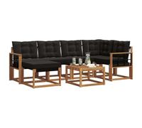 vidaXL Conjunto de sofás de Exterior con cojín 7 pcs Natural y Negro, Juego de Sofás de Jardín, Muebles Modernos para Relajarse, Asientos Resistentes para la Comodidad al Lado de la Piscina
