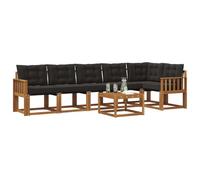 vidaXL Conjunto de sofás de Exterior con cojín 7 pcs Natural y Negro, Sofá de Jardín Elegante, Muebles Resistentes, Comodidad en la Terraza, Relájate Junto a la Piscina