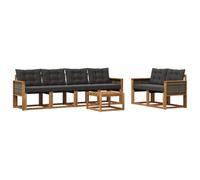 vidaXL Conjunto de sofás de Exterior con cojín 7 pcs Natural y Negro, Sofá de jardín, Muebles Modernos para Exteriores, cómodo, Resistente terraza