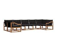 vidaXL Conjunto de sofás de Exterior con cojín 7 pcs Natural y Negro, Sofá Modular Moderno para Exterior, cómodo Juego de terraza, Ideal para Relajarse en el jardín