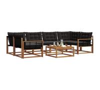 vidaXL Conjunto de sofás de Exterior con cojín 7 pcs Natural y Negro, Sofá Seccional Moderno para Jardín, Muebles Resistentes, Set de Patio, Asientos Cómodos al Aire Libre