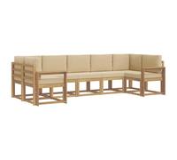 vidaXL Conjunto de sofás de Exterior con cojín 7 pcs y Beige, Juego de sofá de jardín, Modular Moderno para Exteriores, Muebles de Madera de Acacia, Zona de Relax en el Patio