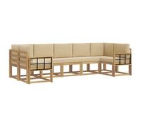 vidaXL Conjunto de sofás de Exterior con cojín 7 pcs y Beige, Juego de sofá de jardín, Modular Moderno para Exteriores, Muebles de Madera de Acacia, Zona de Relax en el Patio