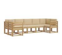 vidaXL Conjunto de sofás de Exterior con cojín 7 pcs y Beige, Juego de sofá de jardín, Modular Moderno para Exteriores, Muebles de Madera de Acacia, Zona de Relax en el Patio