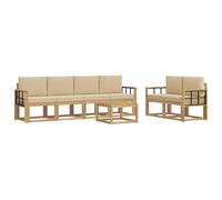 vidaXL Conjunto de sofás de Exterior con cojín 7 pcs y Beige, Juego de Sofás de Acacia, Muebles Modernos para Exterior, Sección Duradera, Patio con Estilo, Diseño Ergonómico
